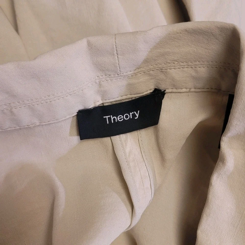 EUC Theory Linen Rolled-Sleeve Shawl Collar Blazer Size 2 Beige Women's - Picture 7 of 8